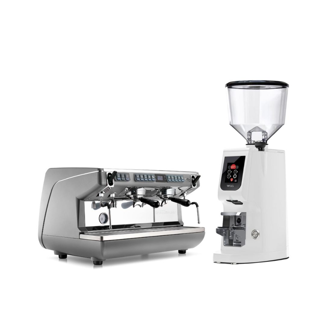 Máy pha cà phê Nuova Simonelli Appia Life Timer 2 Groups Volumetric và máy xay Eureka Atom W 65