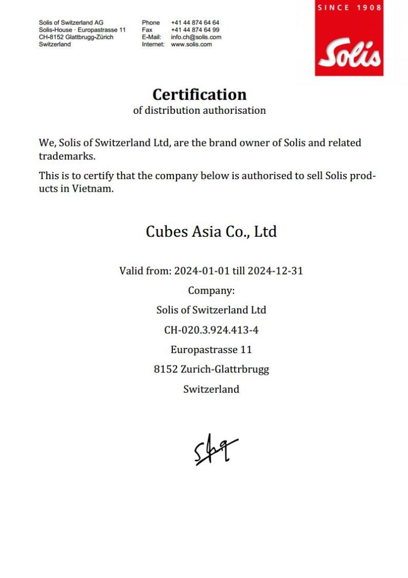 Certificate of Distribution Solis