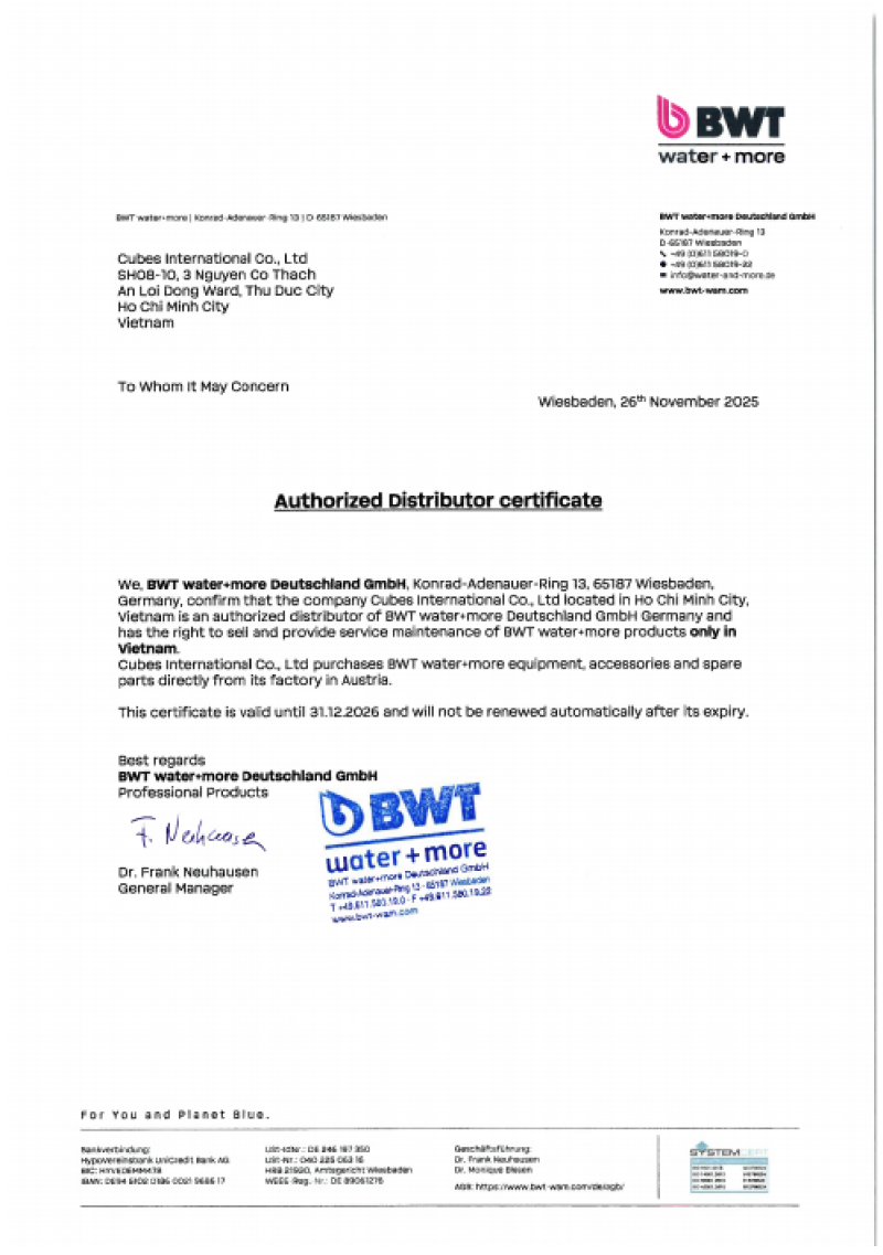 Chứng nhận ủy quyền BWT