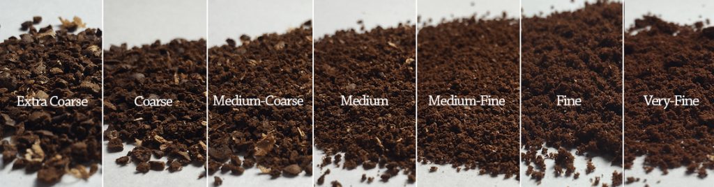 hình ảnh chi tiết hạt cà phê rang xay theo cấp độ từ thô đến mịn