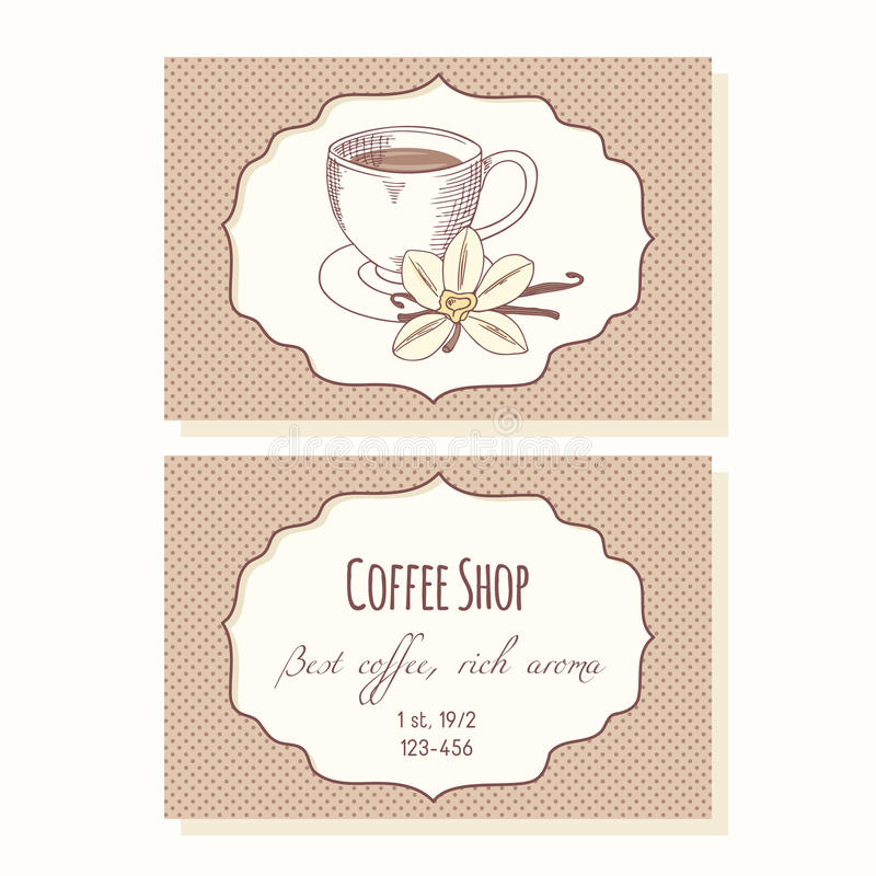 sketched coffee cup vanilla flower business stick cards template cafe vector hand drawn illustration 55033914